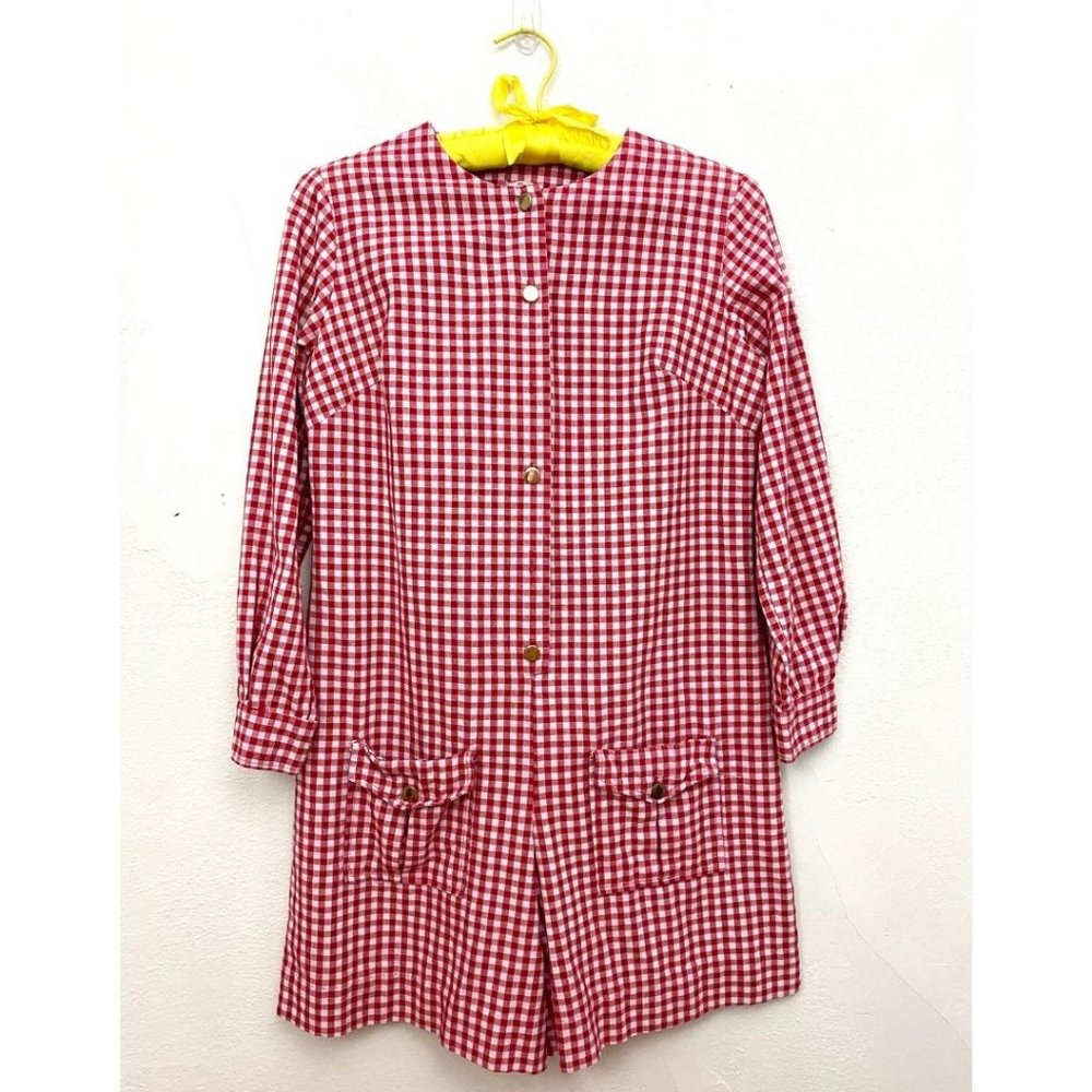 Vintage 1960s Gordon Peters Red Gingham Romper
